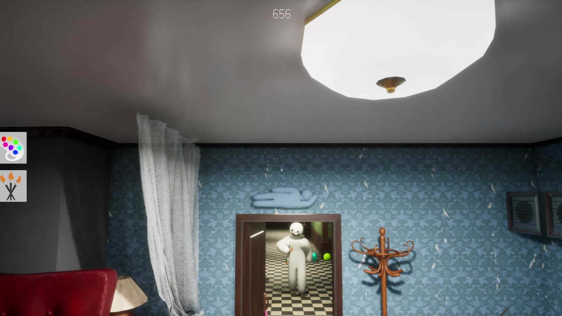Hider disguised as a small statue on a shelf